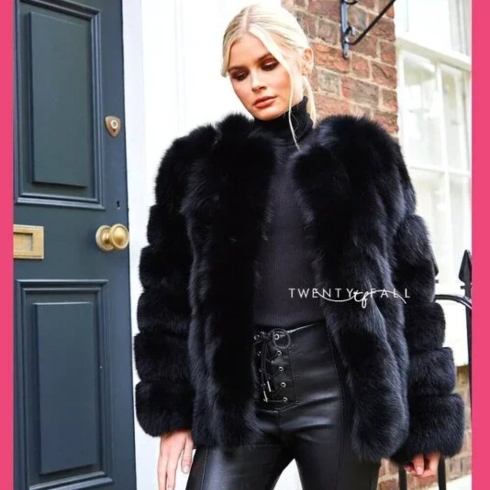 💋STUNNING!💋Vintage Hand Cut  Fur Fluffy Jacket in Black